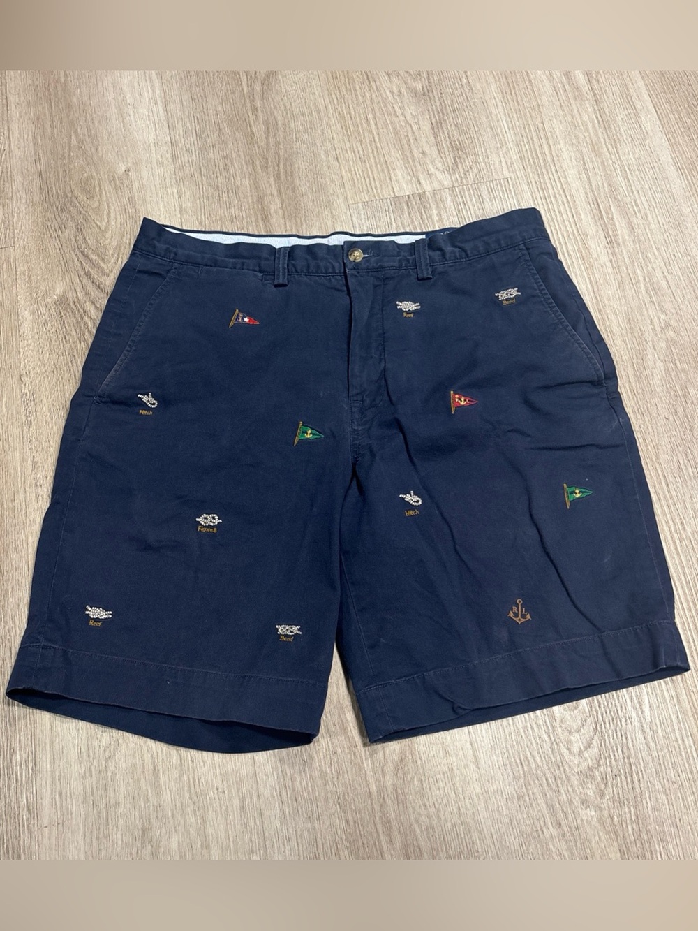Polo Ralph Lauren Navy Blue All Over Embroidered Flag Chino Shorts Men’s 33